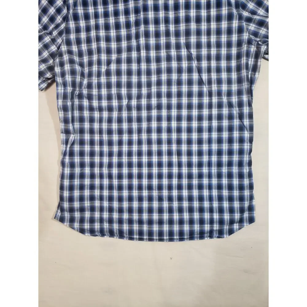 Banana Republic Men’s Large, Button - Up Check Shirt BLUE PLAID Stretch R338